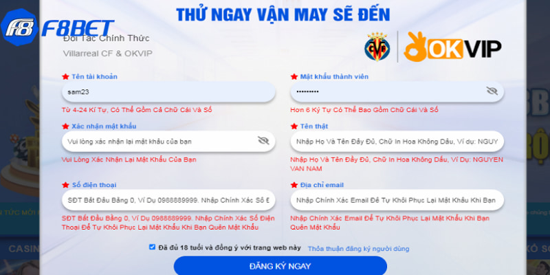 Đăng ký làm hội viên thành công mới được nạp tiền F8BET